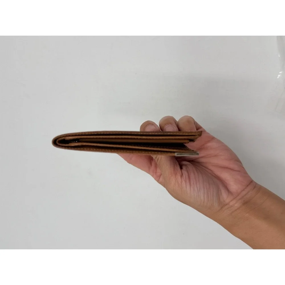 CELINE M06 Vintage Macadam Bifold Wallet Brown Leather Trim Coin Pocket AS IS